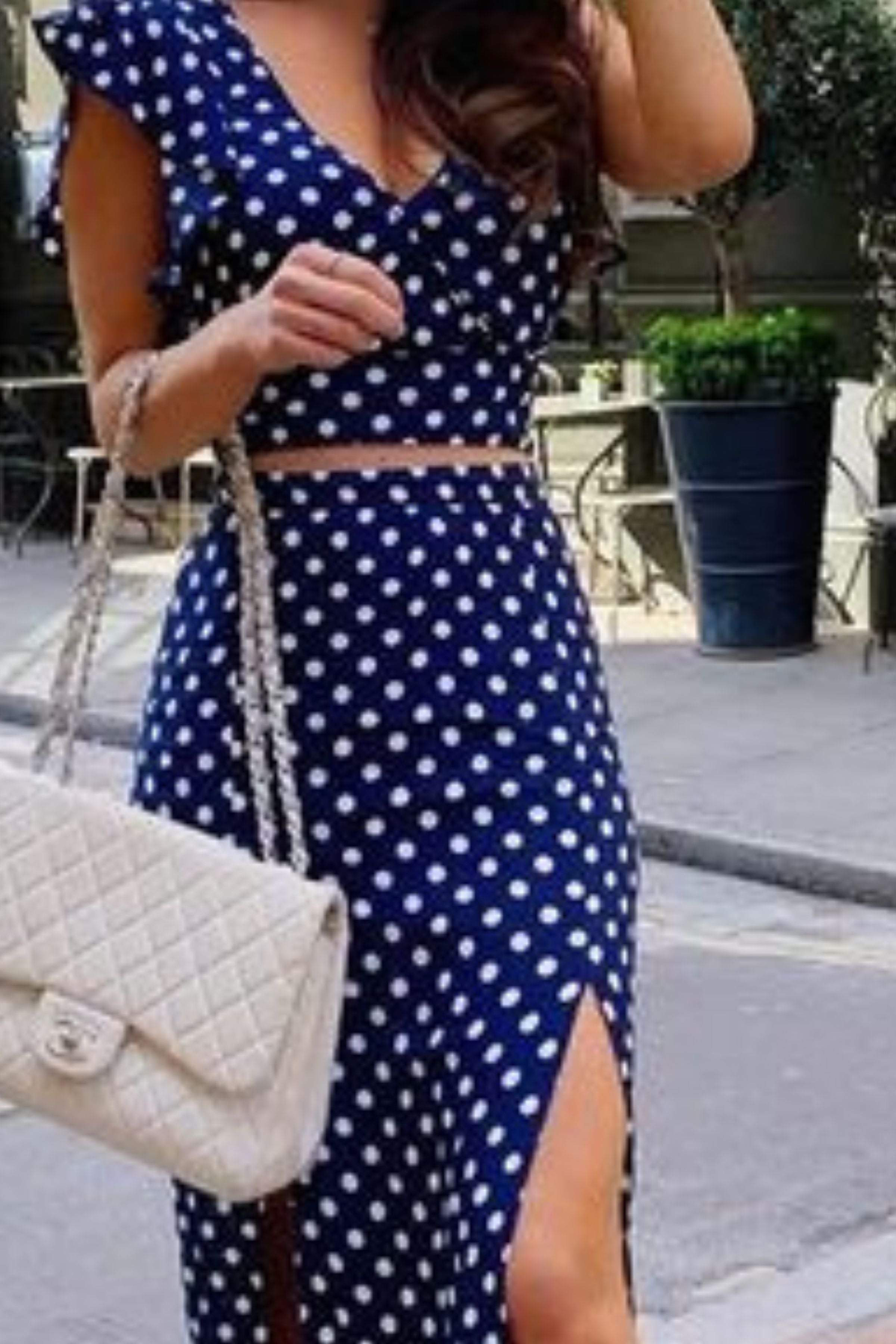 POLKA DOT TOP AND SKIRT WITH SLITS